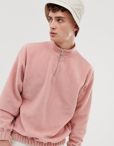 Розовый флисовый oversize-свитшот с короткой молнией ASOS DESIGN - Фиолетовый