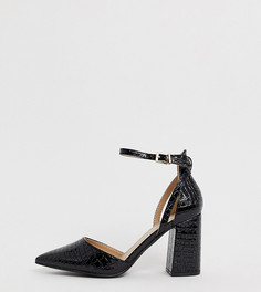 Черные туфли на блочном каблуке с эффектом крокодиловой кожи RAID Wide Fit - Черный