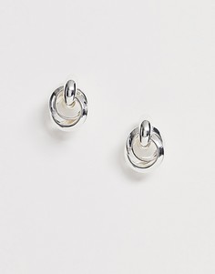 Серебристые серьги-кольца с перекрученным дизайном River Island - Золотой