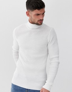 Белый обтягивающий джемпер в рубчик с отворачивающимся воротником ASOS DESIGN - Белый