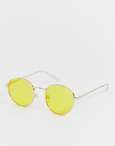 Круглые солнцезащитные очки желтого цвета с цепочкой Bershka - Желтый