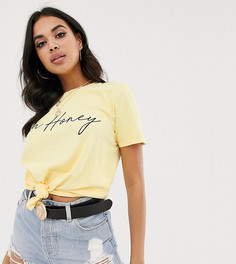 Футболка лимонного цвета с надписью oh honey Missguided - Желтый