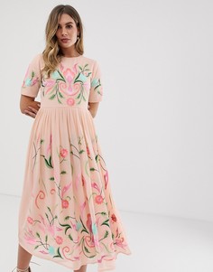 Платье миди с вышивкой Lace & Beads - Розовый