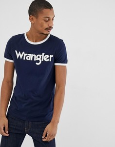 Темно-синяя футболка с крупным логотипом Wrangler Кabel - Темно-синий