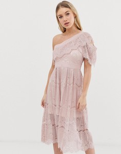 Кружевное платье миди на одно плечо C by Cubic - Розовый