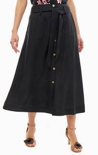 Расклешенная черная юбка с добавлением льна B.Young