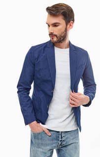 Синий хлопковый пиджак с карманами Guess