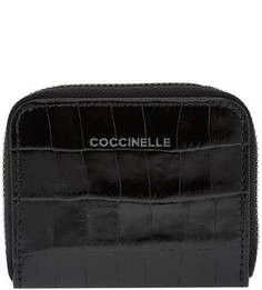 Черный кожаный кошелек с выделкой под рептилию Metallic Croco Coccinelle