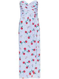 Rebecca De Ravenel apple print sweetheart-neck dress