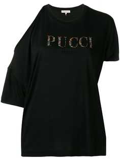 Emilio Pucci футболка с прорезями на плечах и логотипом с кристаллами