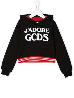 Gcds Kids logo embroidered hoodie