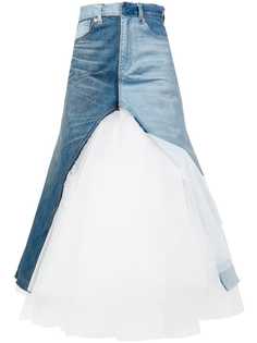Junya Watanabe джинсовая юбка со вставкой из тюля