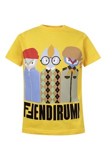 Желтая футболка с ярким рисункам Fendi Kids