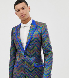 Приталенный жаккардовый пиджак-смокинг с разноцветным зигзагообразным рисунком ASOS EDITION Tall - Синий