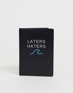 Кожаная обложка для паспорта с надписью Laters Haters ASOS DESIGN - Черный