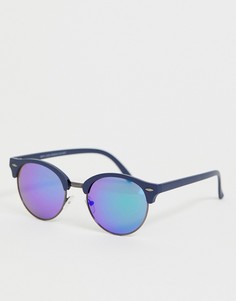 Серебристые круглые солнцезащитные очки с синими стеклами New Look - Синий