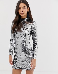 Платье с пайетками и длинными рукавами Forever Unique - Серебряный