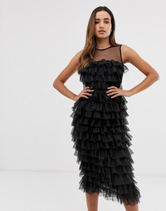Ярусное шифоновое платье миди Forever Unique - Черный
