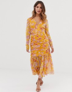 Присборенное платье миди с плиссированной кромкой Stevie May Flourishing - Оранжевый