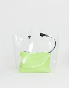 Прозрачная сумка-шоппер с яркой косметичкой Pull&Bear - Зеленый