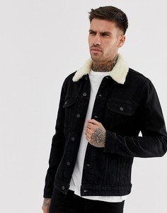Черная джинсовая куртка со съемным воротником борг ASOS DESIGN - Черный