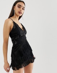 Платье мини с пайетками и бахромой Girl In Mind - Черный