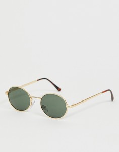 Коричневые овальные солнцезащитные очки в золотистой оправе Monki - Коричневый