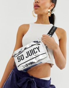Серебристая сумка-кошелек на пояс с эффектом металлик и ремешком на руку Juicy x JC kira - Серебряный