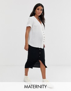 Черная юбка миди в рубчик с пуговицами спереди New Look Maternity - Черный