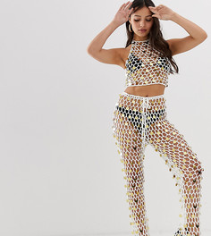 Комбинируемые расклешенные вязаные брюки белого цвета с пайетками Missguided Petite - Черный