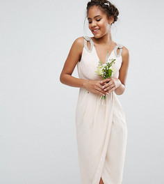 Платье миди с запахом и отделкой TFNC Tall WEDDING - Розовый
