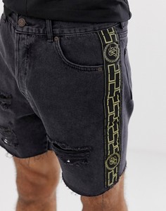 Черные джинсовые шорты с золотистыми полосками по бокам SikSilk - Черный
