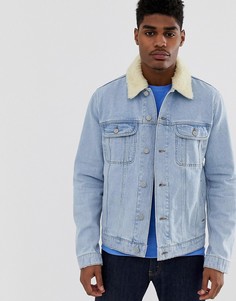 Светлая джинсовая куртка со съемным воротником из искусственного меха ASOS DESIGN - Синий