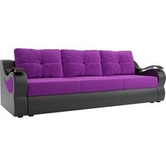 Прямой диван АртМебель Меркурий микровельвет фиолетовый экокожа черный