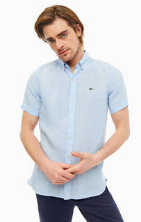 Льняная голубая рубашка с короткими рукавами Lacoste