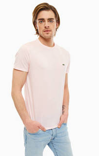 Однотонная розовая футболка с круглым вырезом Lacoste