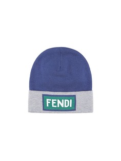 Fendi Kids шапка бини в рубчик с логотипом