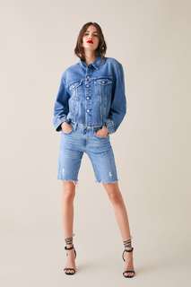 Джинсовая куртка zw premium raw edge sunrise blue Zara
