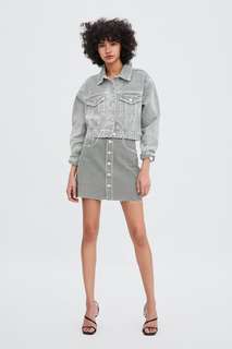 Укороченная джинсовая куртка с узором «гусиная лапка» Zara
