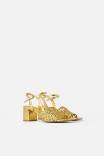 Плетеные босоножки на широком каблуке Zara