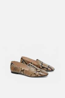 Кожаные лоферы с леопардовым узором Zara