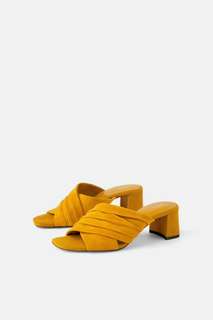 Кожаные туфли-мюли на каблуке Zara
