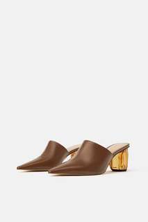 Кожаные туфли-мюли с каблуком геометрической формы Zara