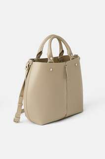 Кожаная сумка-шопер с молнией Zara