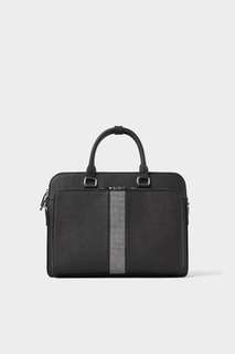 Черный портфель с полосой с эффектом кожи рептилии Zara