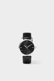 Часы в минималистском стиле с черным кожаным ремешком Zara