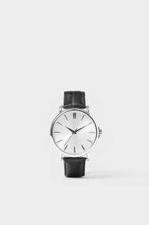 Часы в винтажном стиле с черным кожаным ремешком Zara