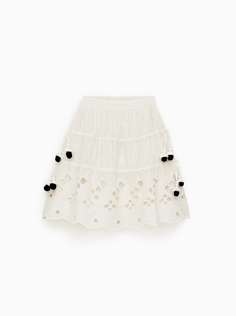 Юбка с вышивкой и помпонами Zara