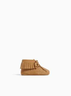 Кожаные сапоги с бахромой Zara