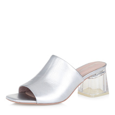 Серебристые мюли на прозрачном каблуке Respect
